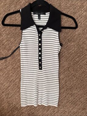 White House Black Market Black & White Striped Sleeveless Polo Tank